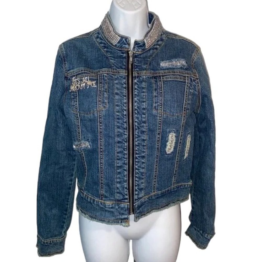 Younique Embellished Jean Jacket  NWOT Size L